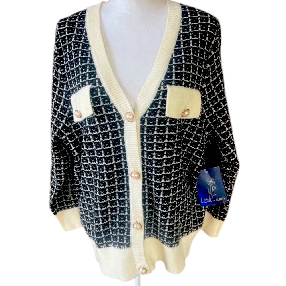 Lark and gray ladies V-neck button-down sweater NWT extra large V-neck - Picture 2 of 11